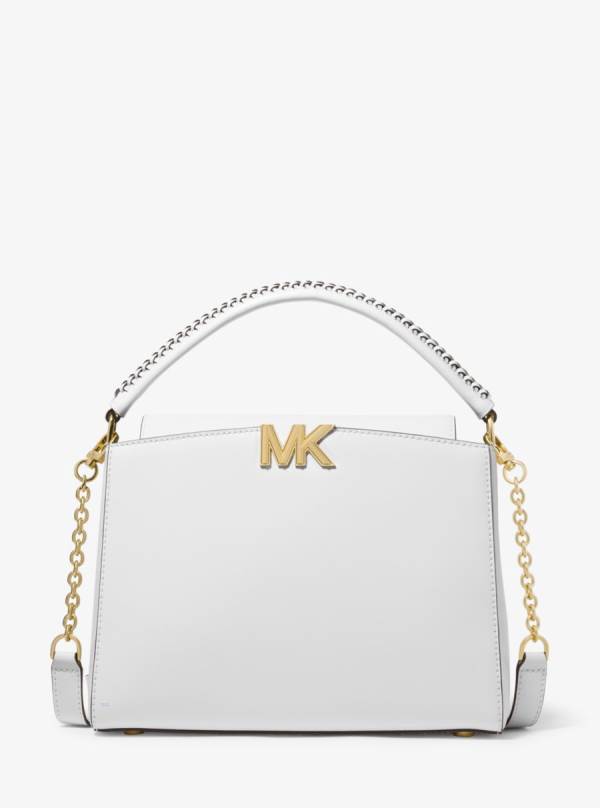 Damske Satchel Taske Michael Kors Karlie Medium Leather Biele - Kabelky Michael Kors Outlet | UQNKT-1068